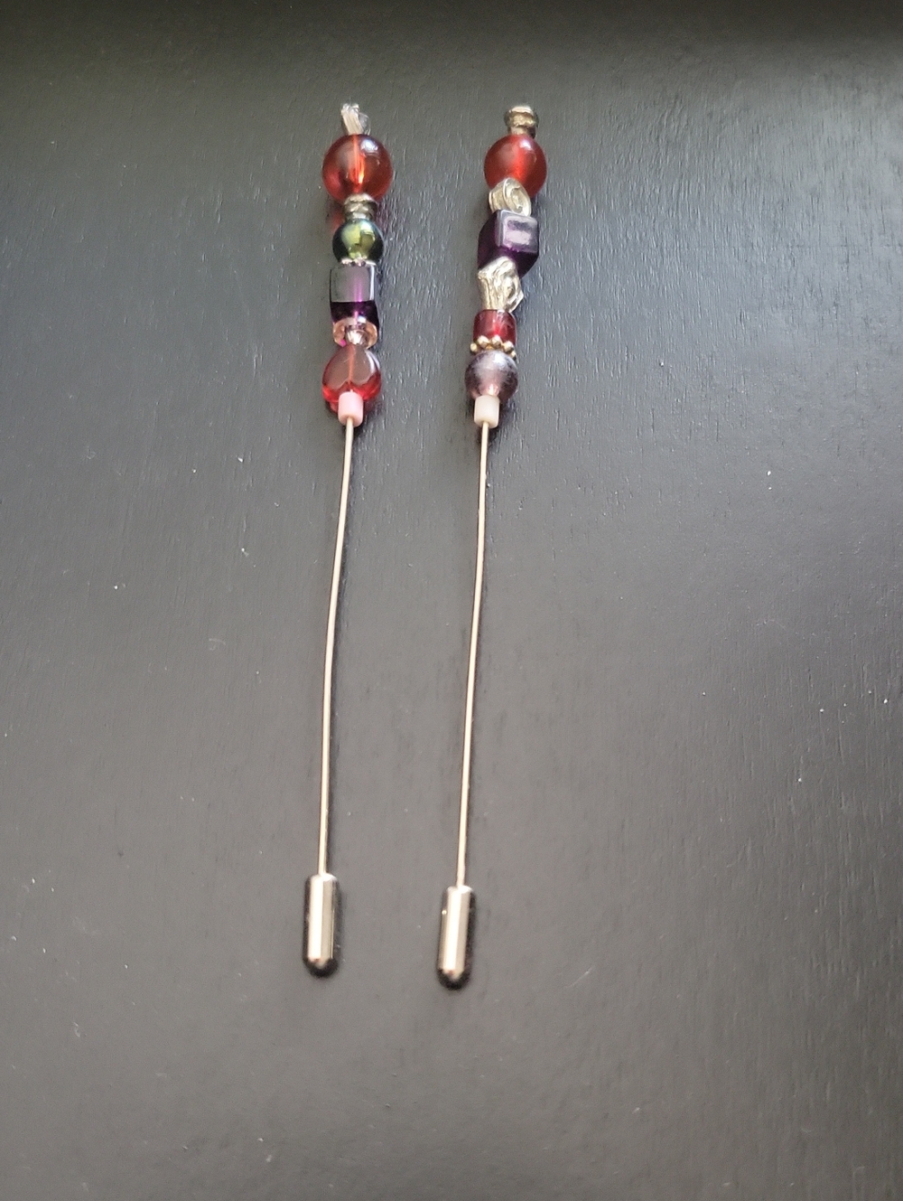 Beaded Stick Pin Set - Red and Purple Decorative Hat Pins